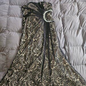 Gold & Black Lace Evening Gown